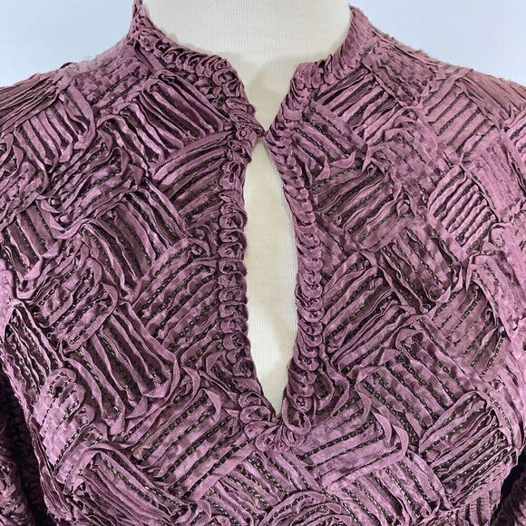 Ruth Chagnon L Maroon Dress Midi Belt Soutache 70s VTG Modest A-Line Cottagecore - Picture 7 of 12